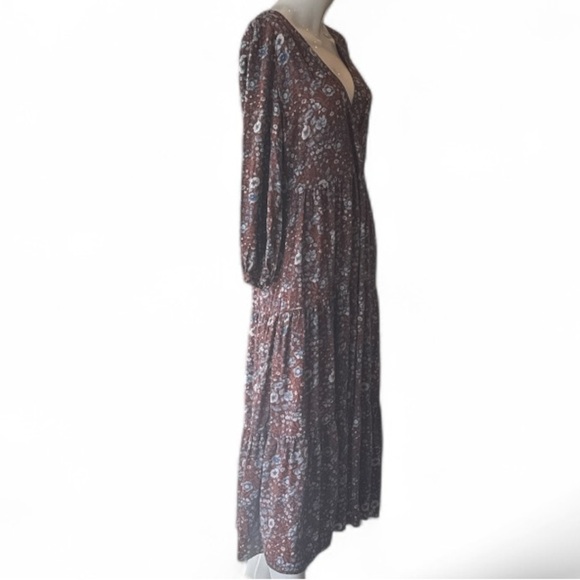 Madewell Challis Wrap Midi Woodland Floral Brown Multi Midi Dress Size XS - Picture 8 of 15
